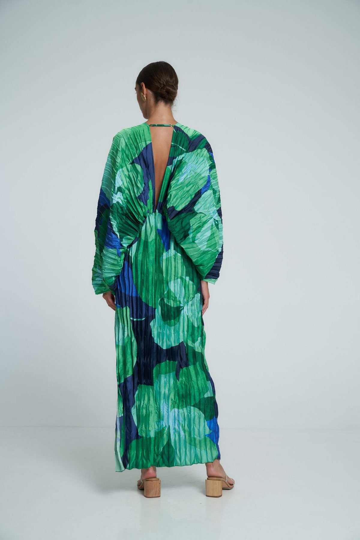 Pamela Patterned Pleated Maxi Kaften Dress