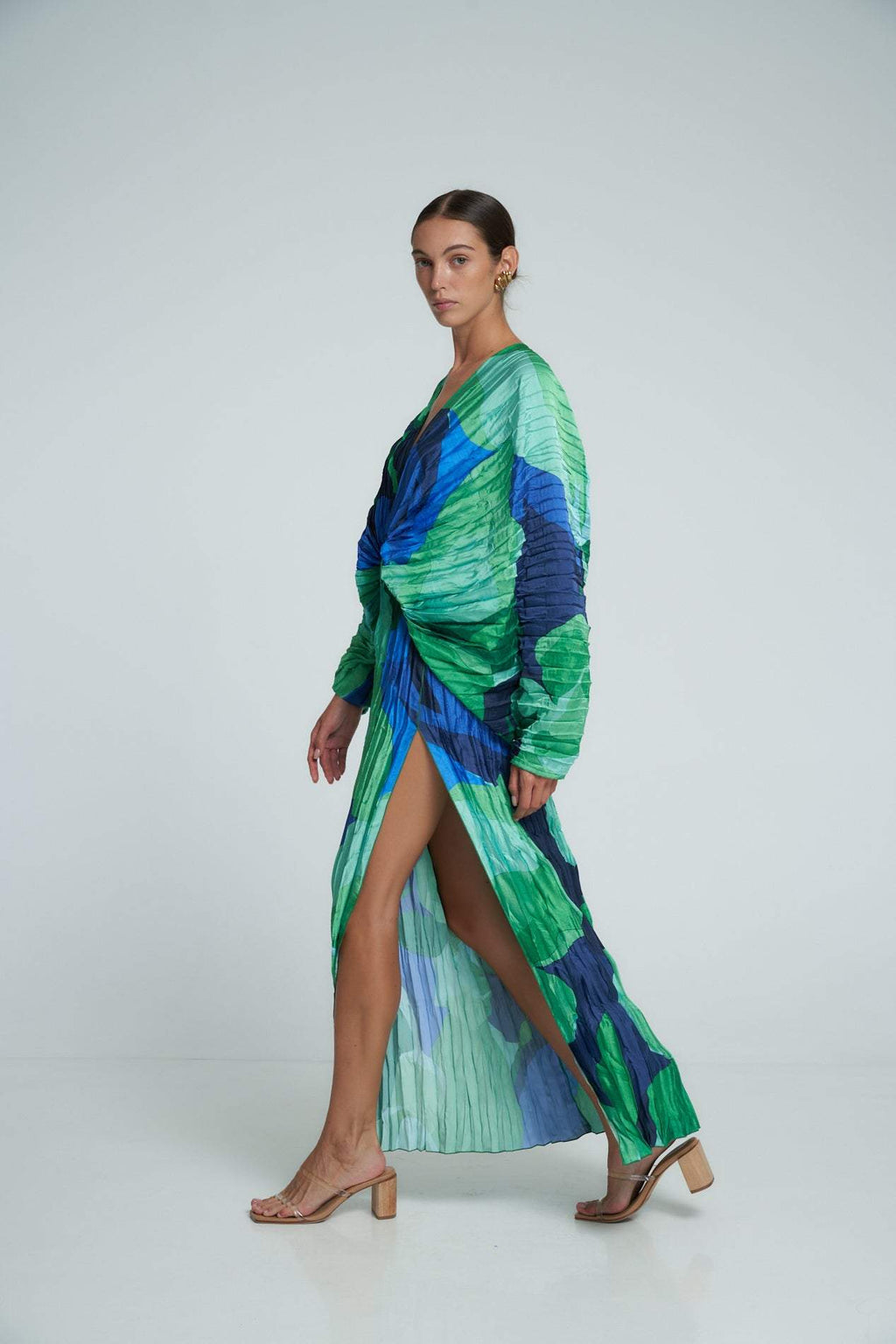 Pamela Patterned Pleated Maxi Kaften Dress