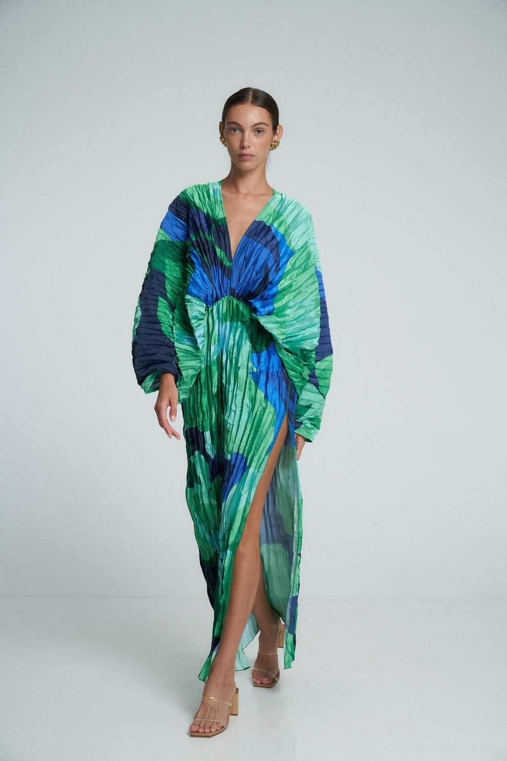 Pamela Patterned Pleated Maxi Kaften Dress