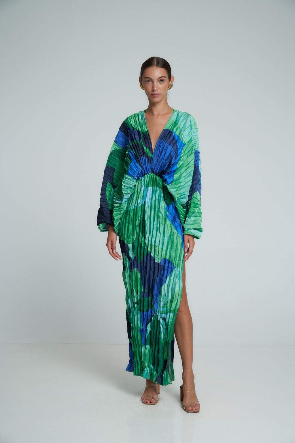 Pamela Patterned Pleated Maxi Kaften Dress