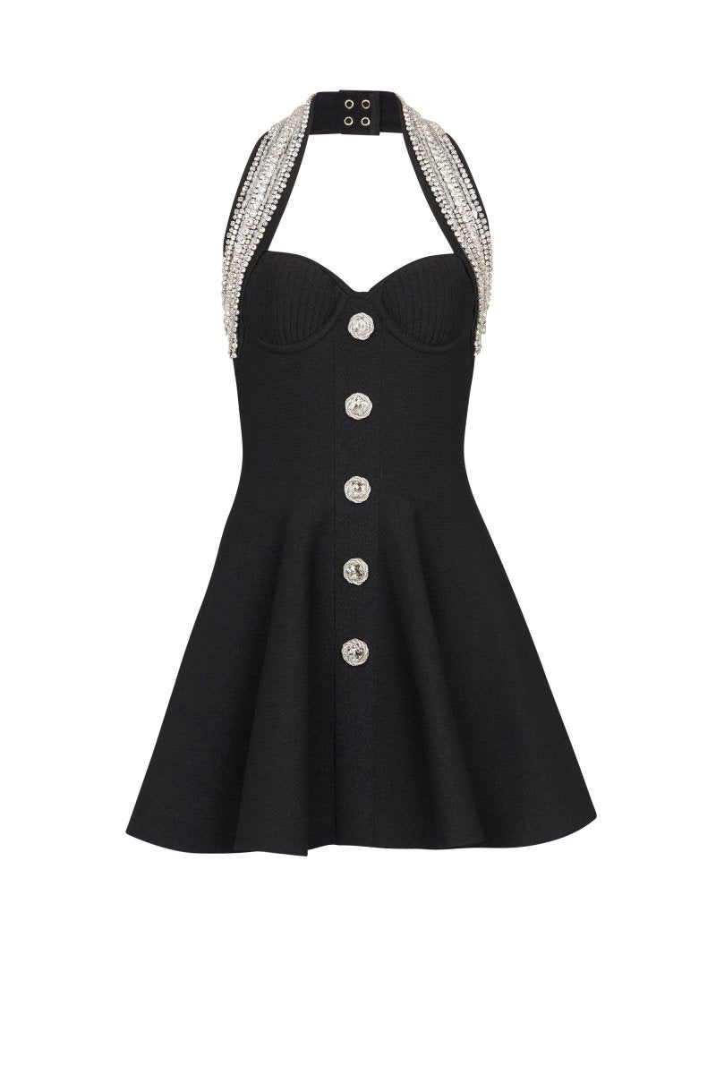 Modern Patricia Crystal Embellished Halter Mini Knit Dress