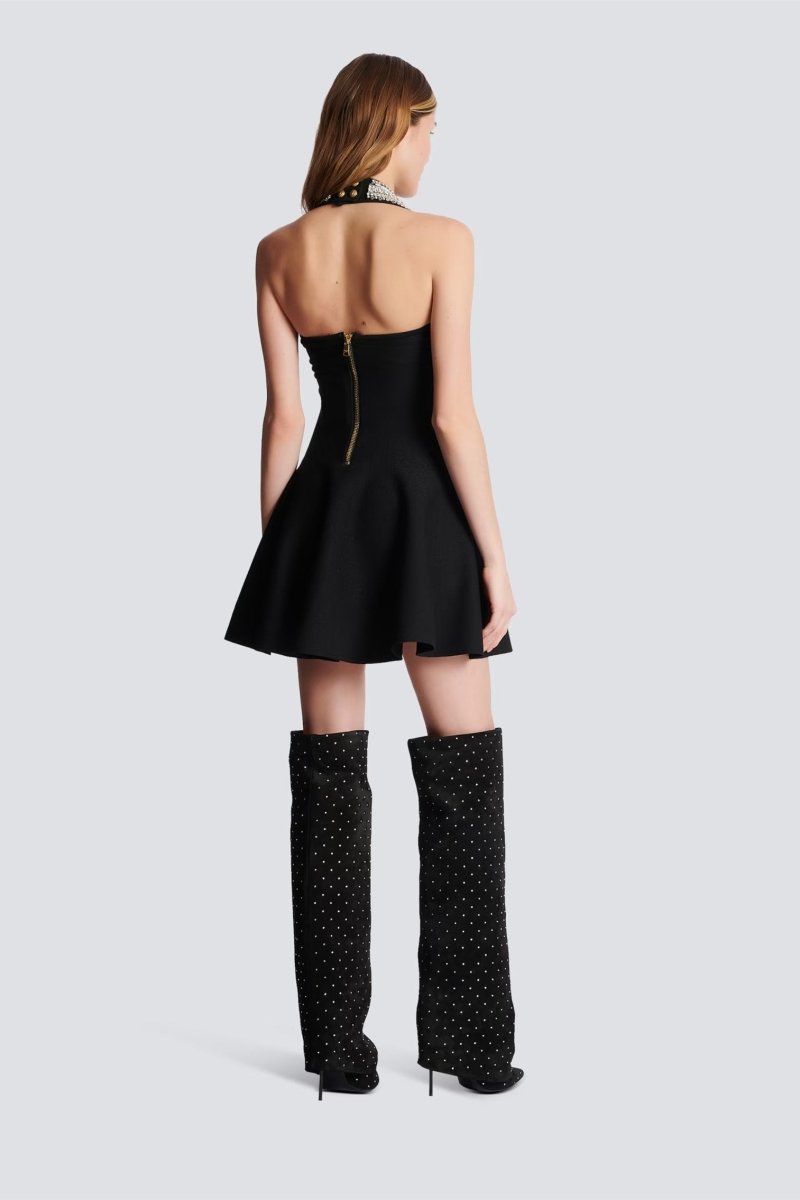 Modern Patricia Crystal Embellished Halter Mini Knit Dress