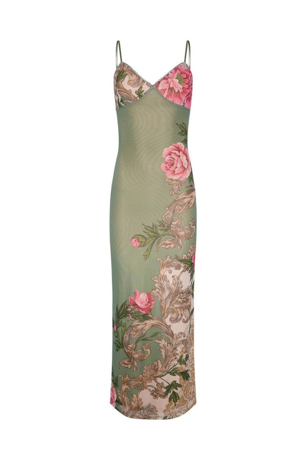 Patti Patterned Fitted Slip Maxi-Length Dress