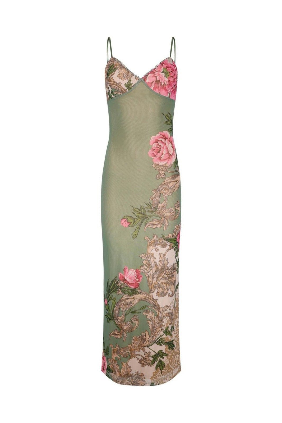 Patti Patterned Fitted Slip Maxi-Length Dress
