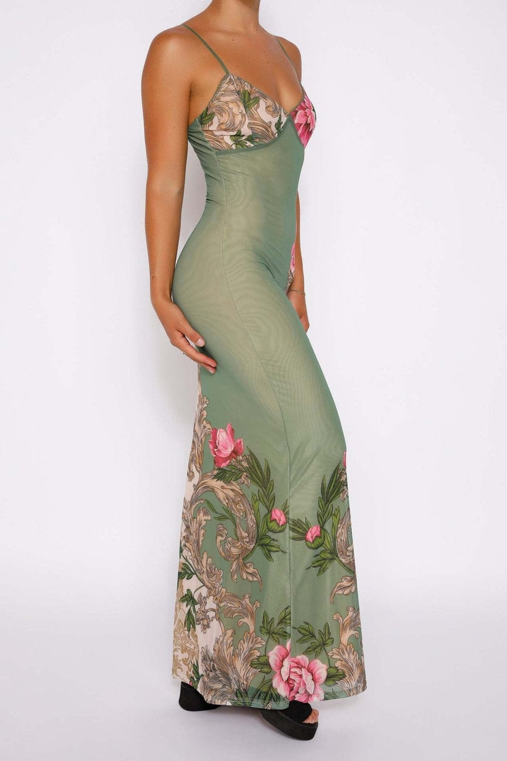 Patti Patterned Fitted Slip Maxi-Length Dress