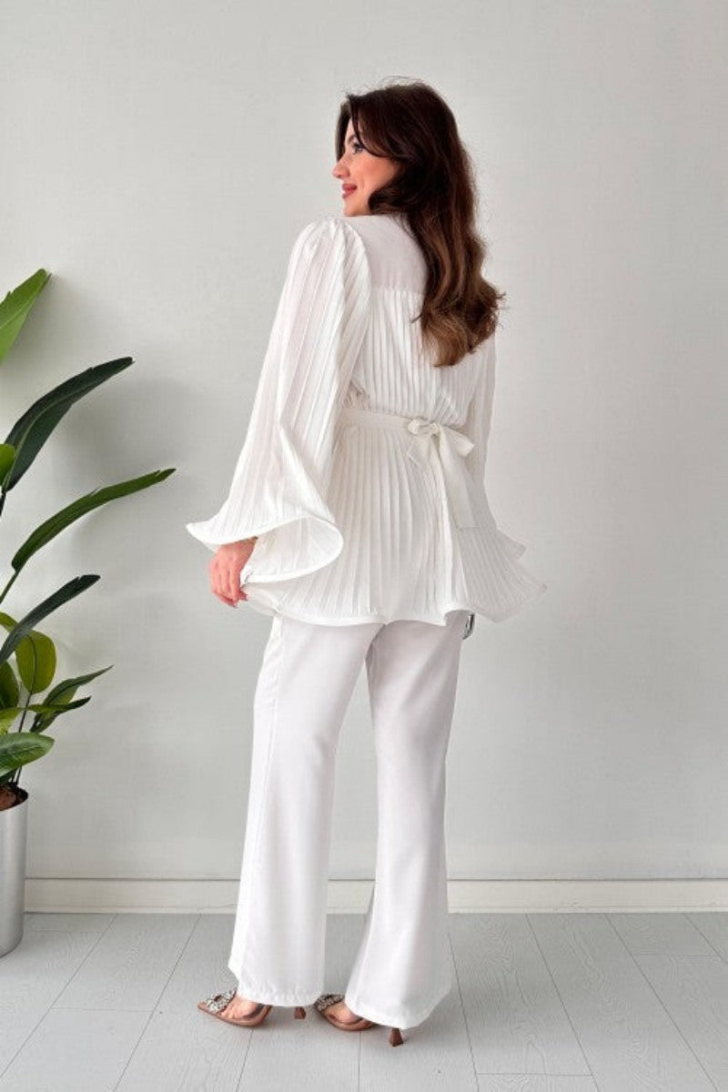 Pleated Flare Tops Trousers Set