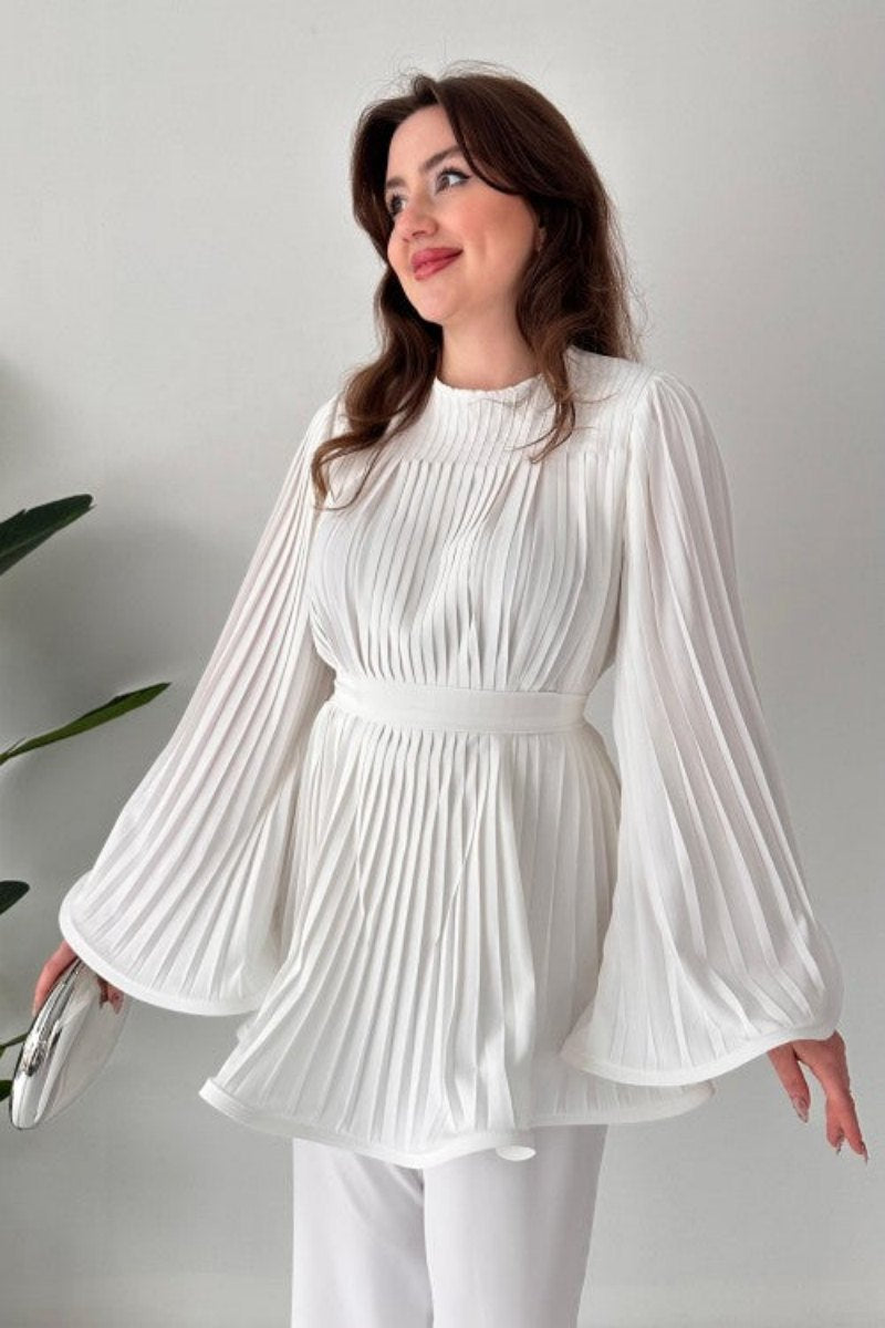 Pleated Flare Tops Trousers Set
