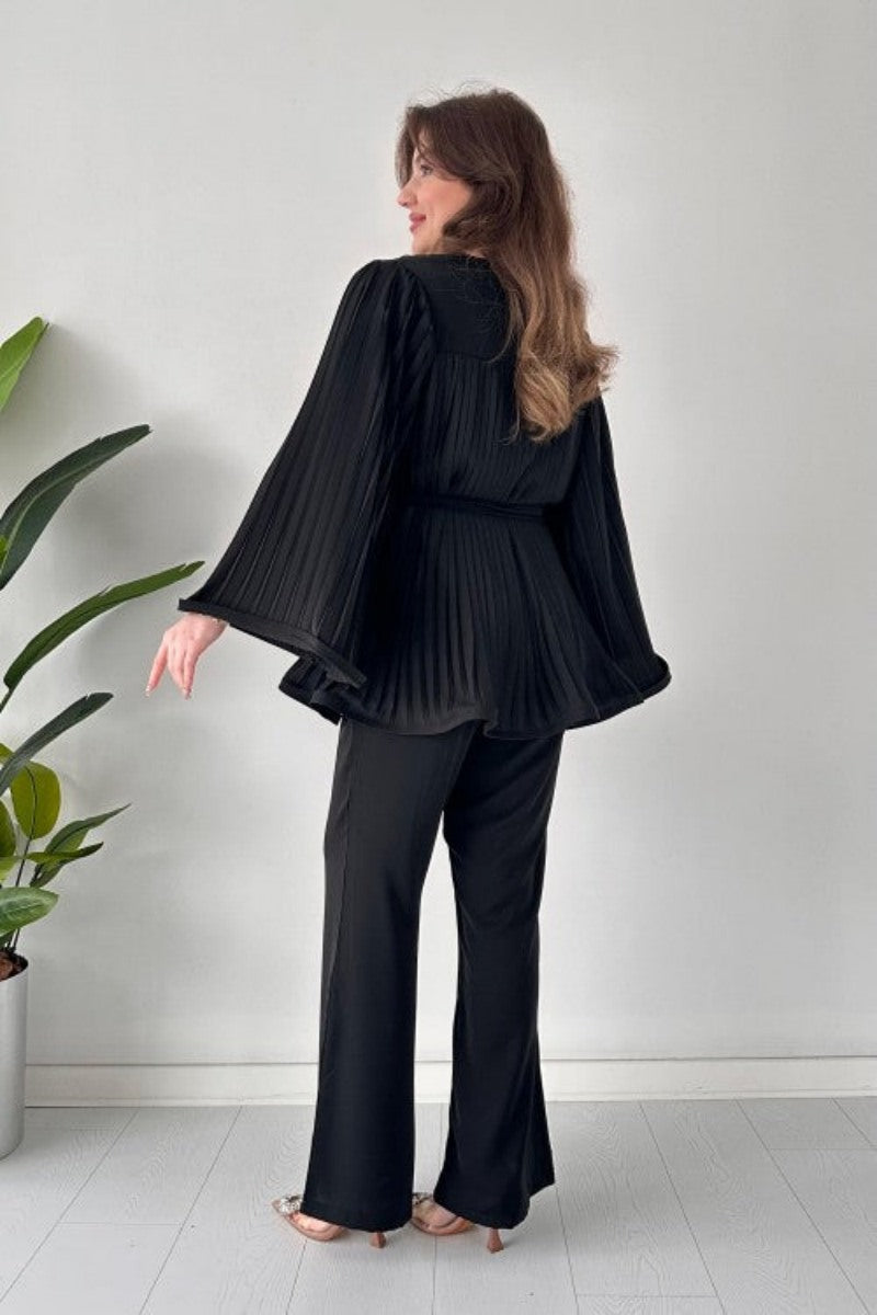 Pleated Flare Tops Trousers Set