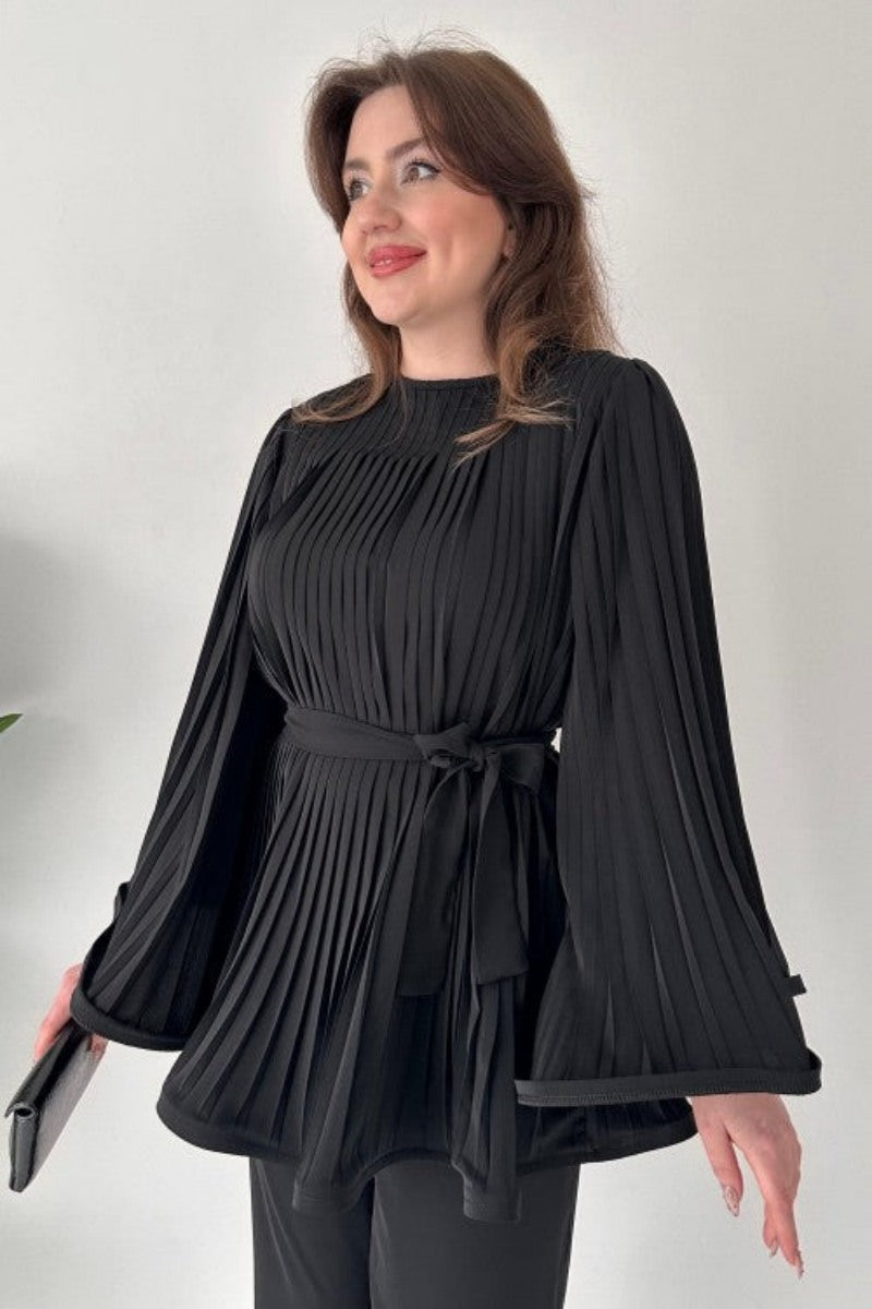 Pleated Flare Tops Trousers Set