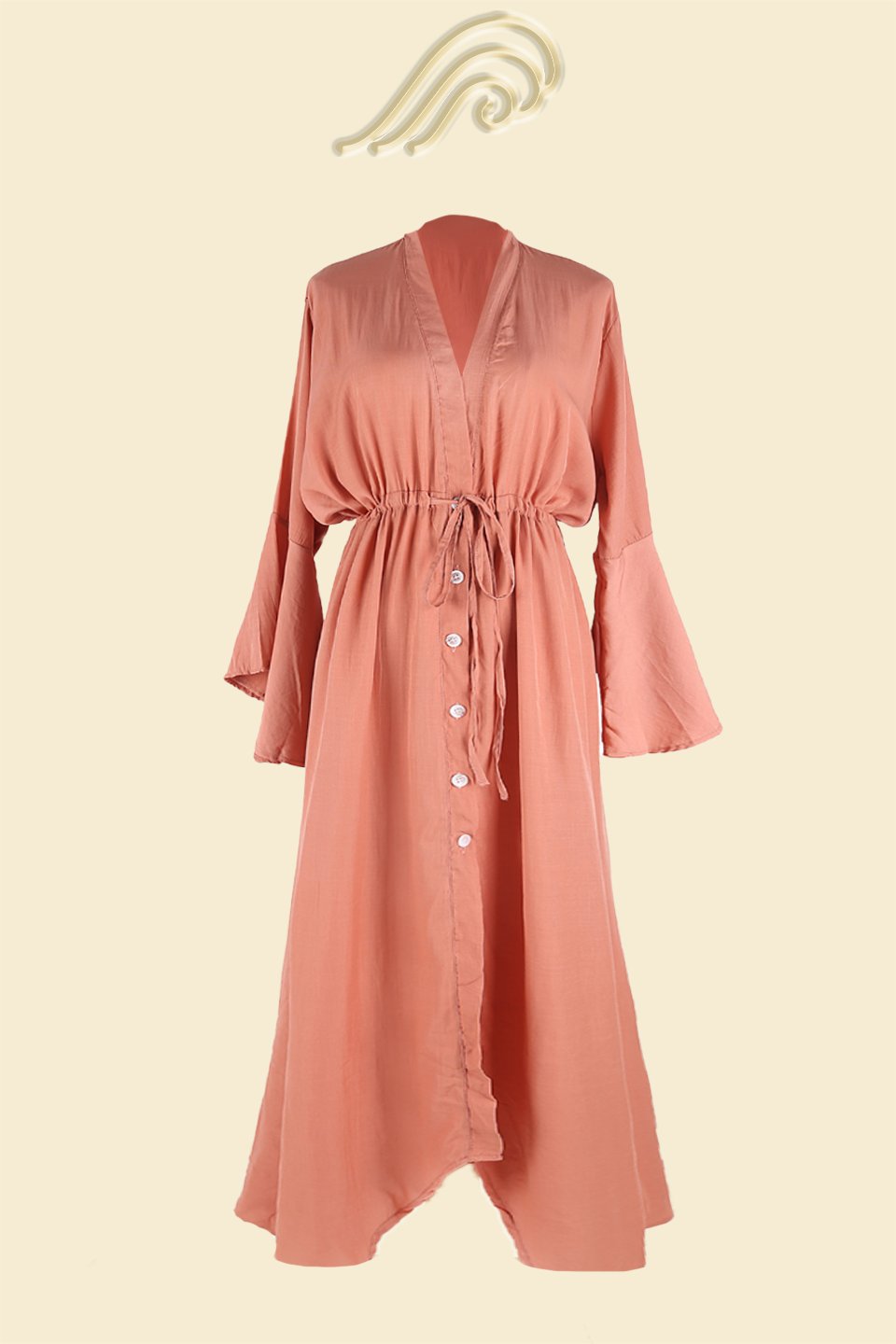 Modern Elvira Button-up Drawstring Maxi Cover-up