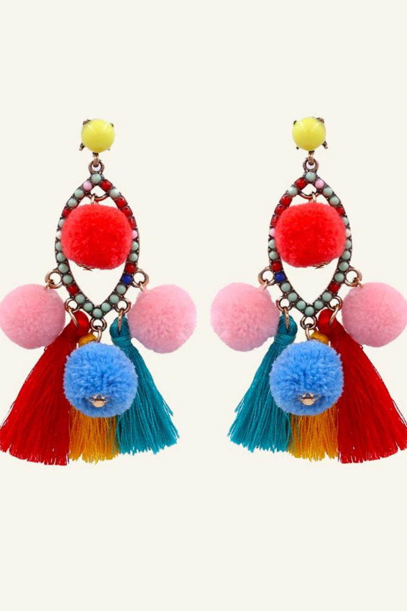 Statement Pom Pom Tassel Earrings