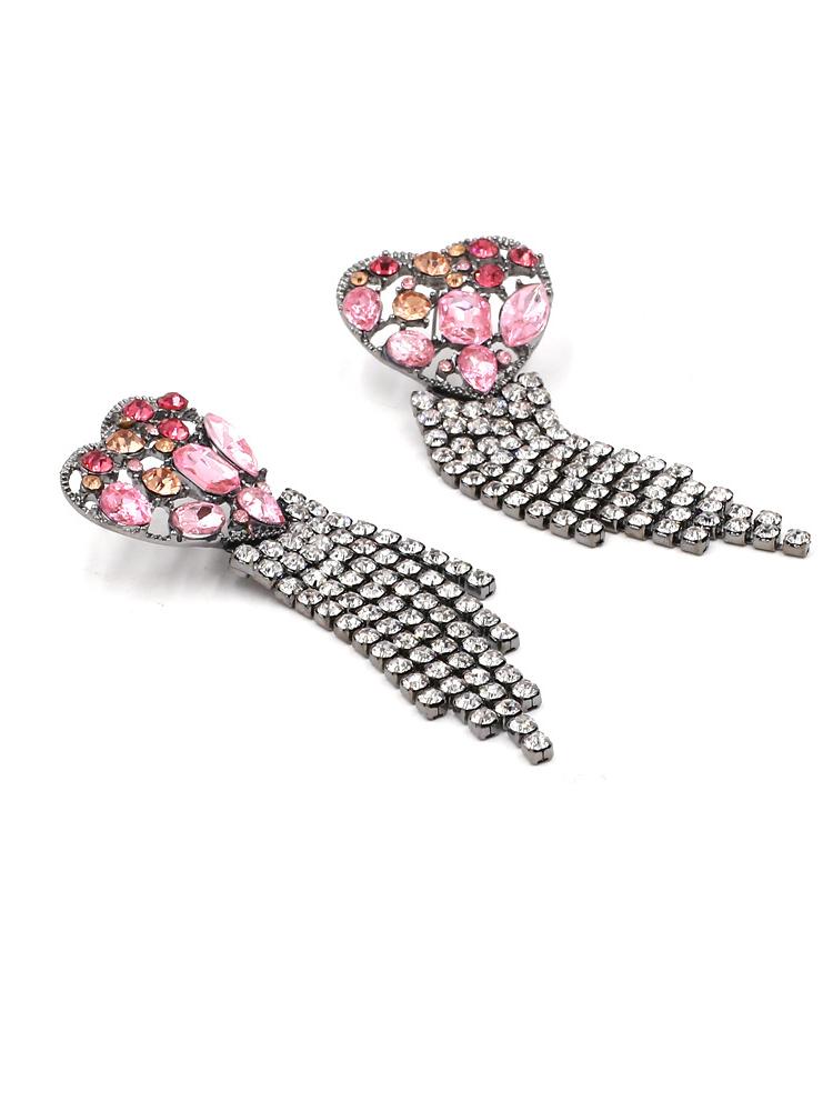 Statement Puzzle Heart Diamante Tassel Earrings