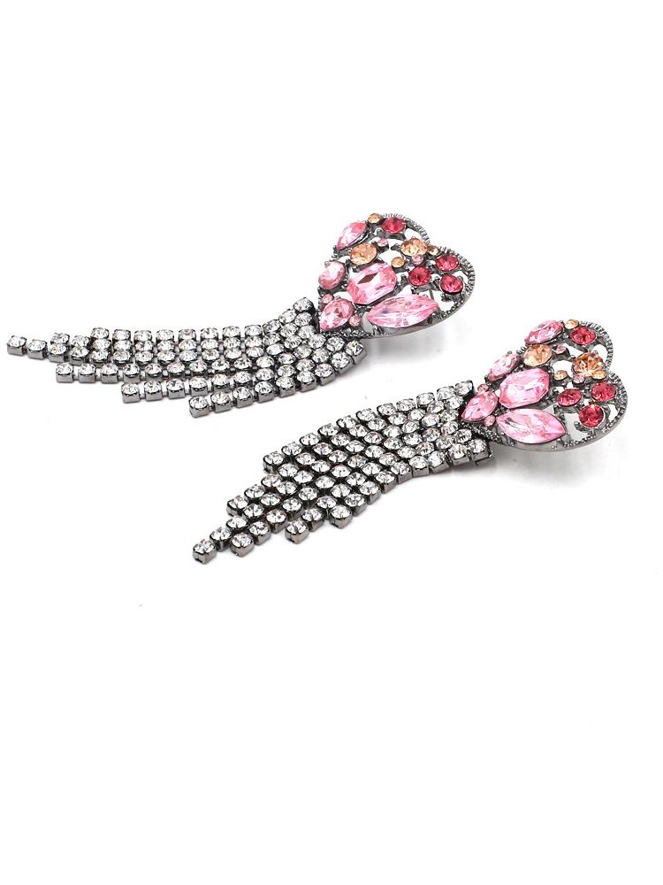 Statement Puzzle Heart Diamante Tassel Earrings
