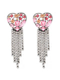 Statement Puzzle Heart Diamante Tassel Earrings