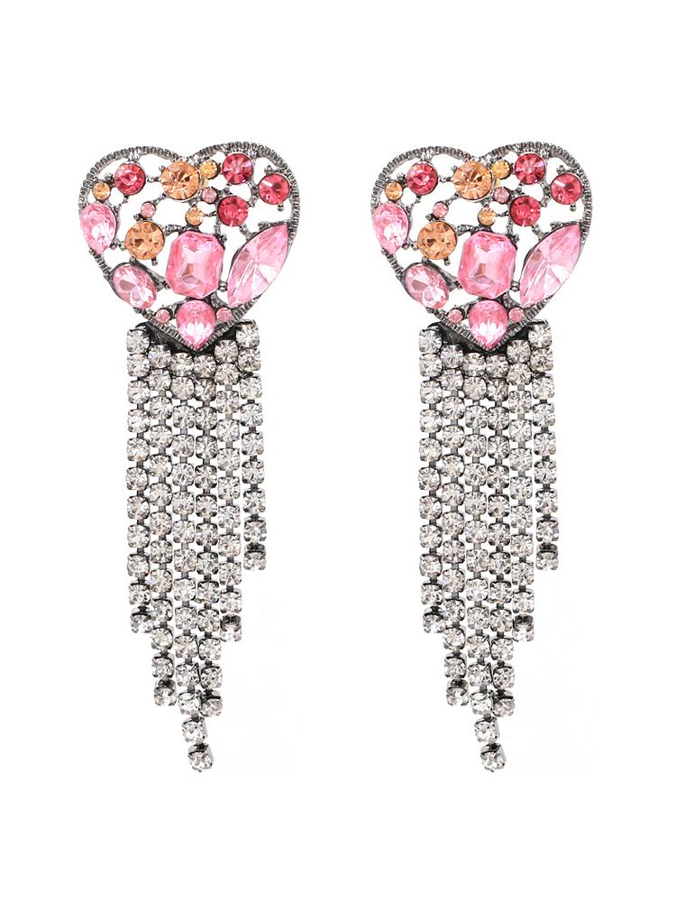 Statement Puzzle Heart Diamante Tassel Earrings
