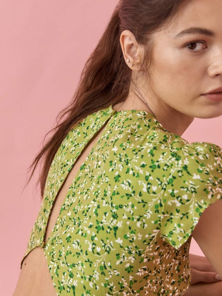 Rachel Patterned Crew Neck slit midi sundress