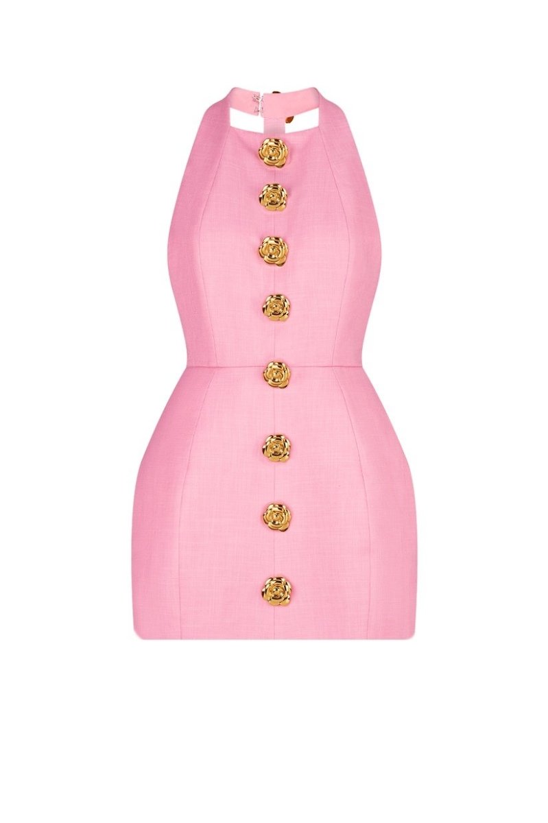 Rebecca Halter Open-Back Mini-Length Dress