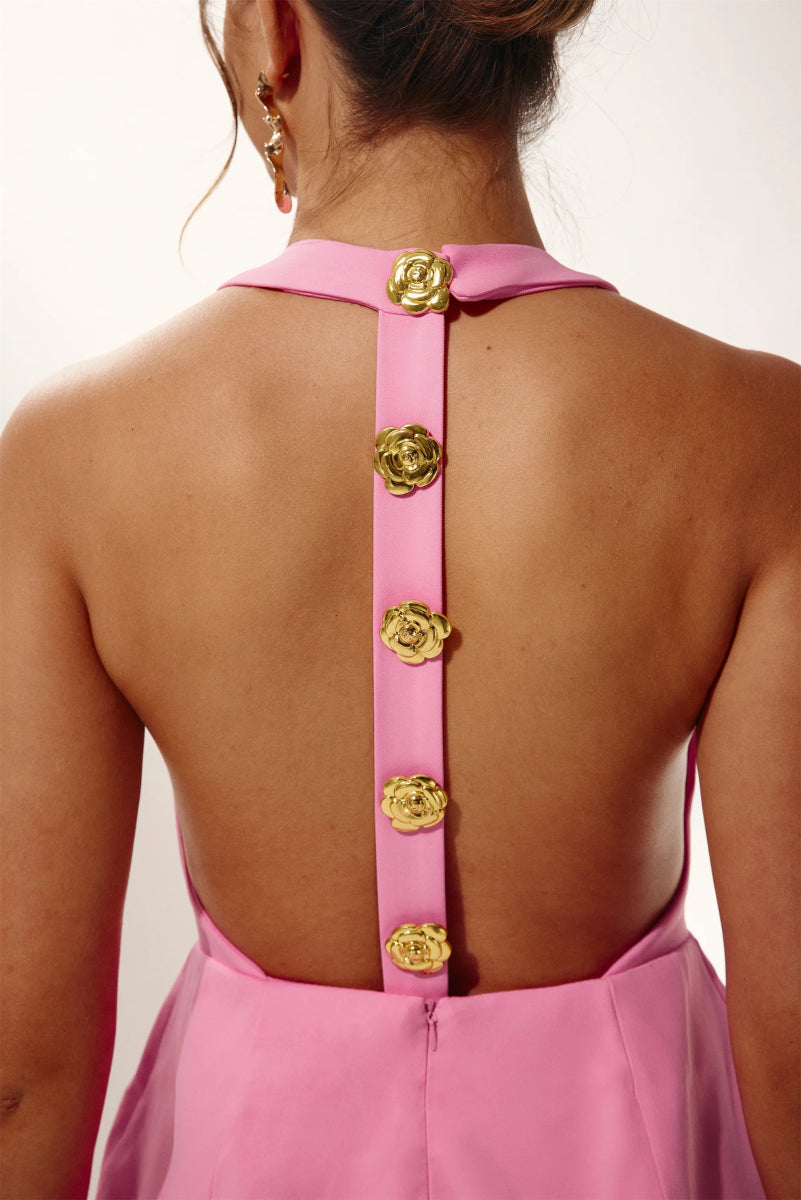 Rebecca Halter Open-Back Mini-Length Dress