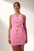 Rebecca Halter Open-Back Mini-Length Dress