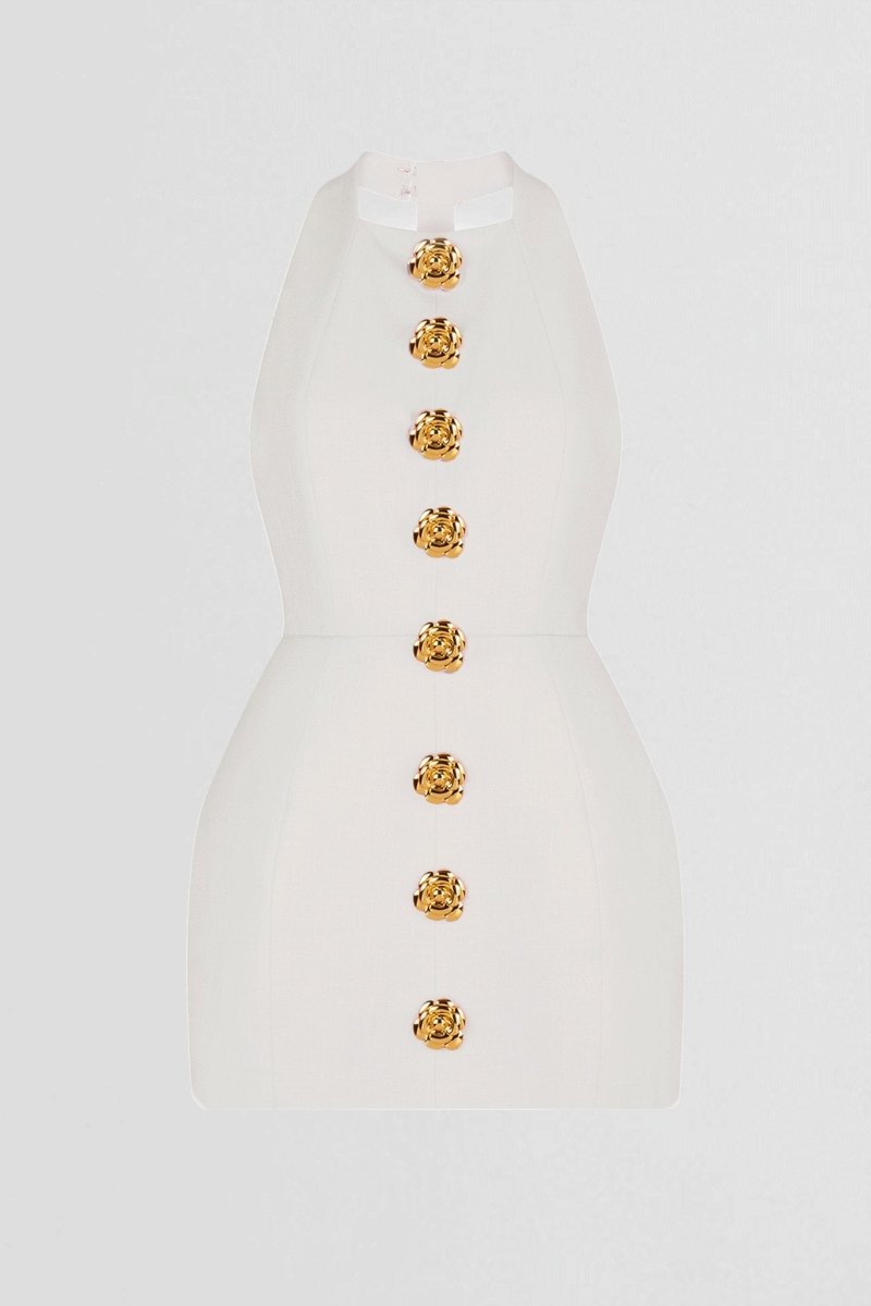 Rebecca Halter Open-Back Mini-Length Dress