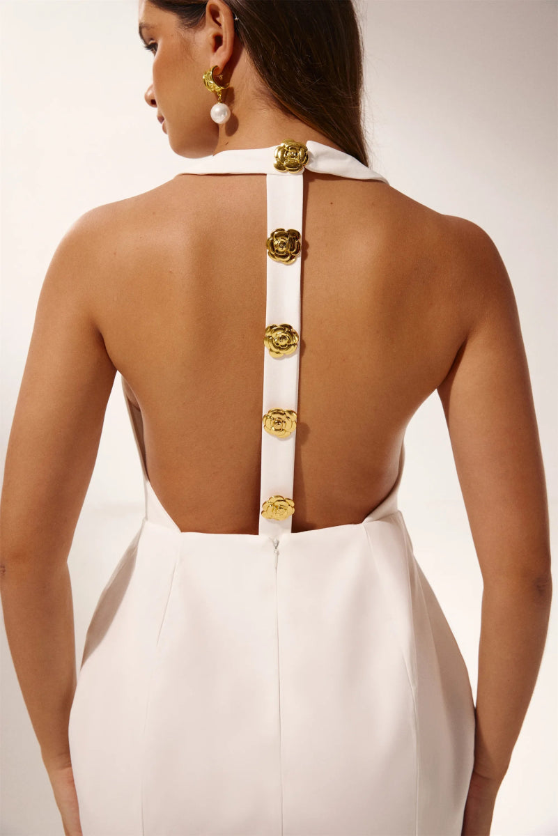 Rebecca Halter Open-Back Mini-Length Dress