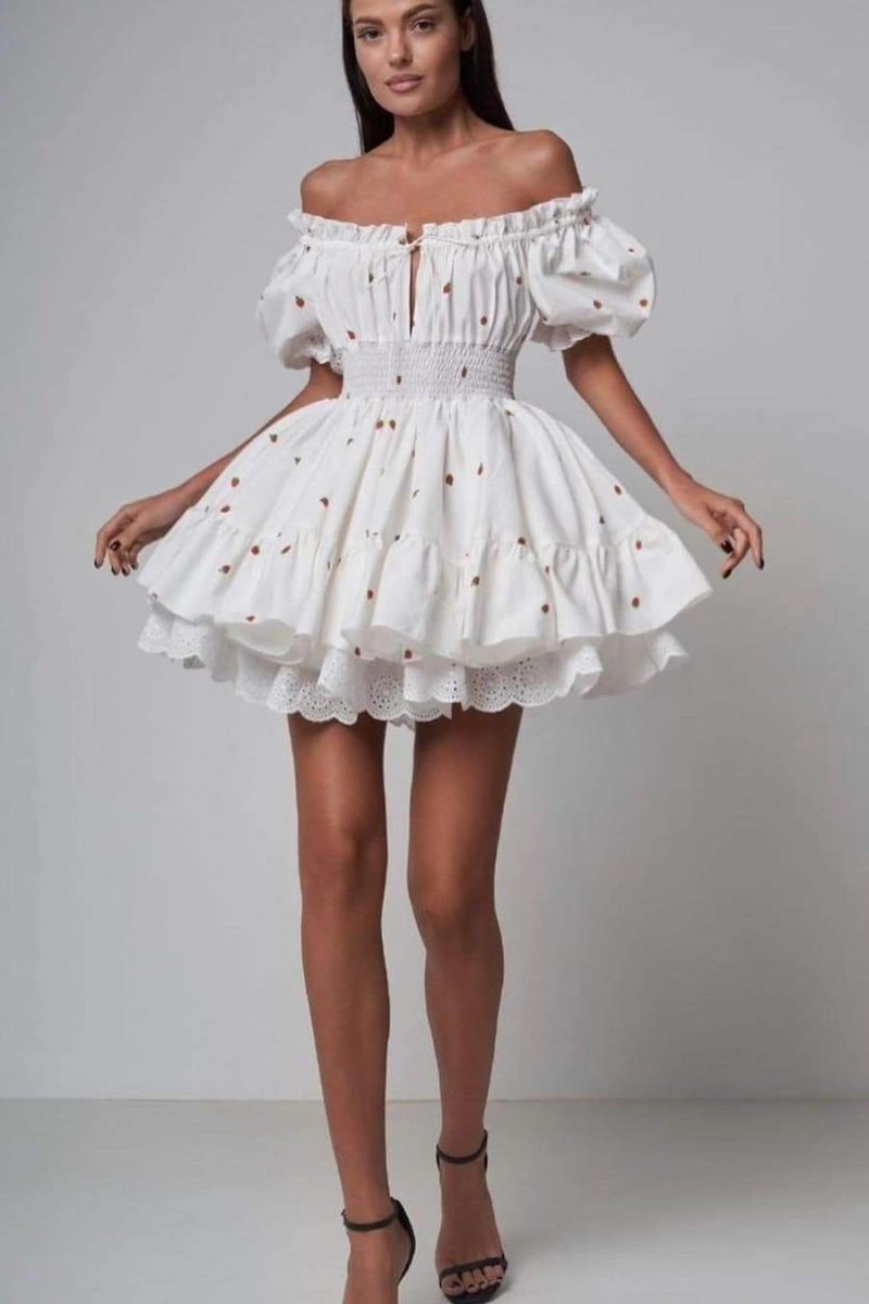 Rebecca Patterned Puff Sleeve Mini-Length Dress