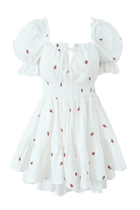 Rebecca Patterned Puff Sleeve Mini-Length Dress