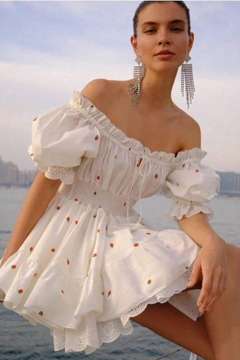 Rebecca Patterned Puff Sleeve Mini-Length Dress
