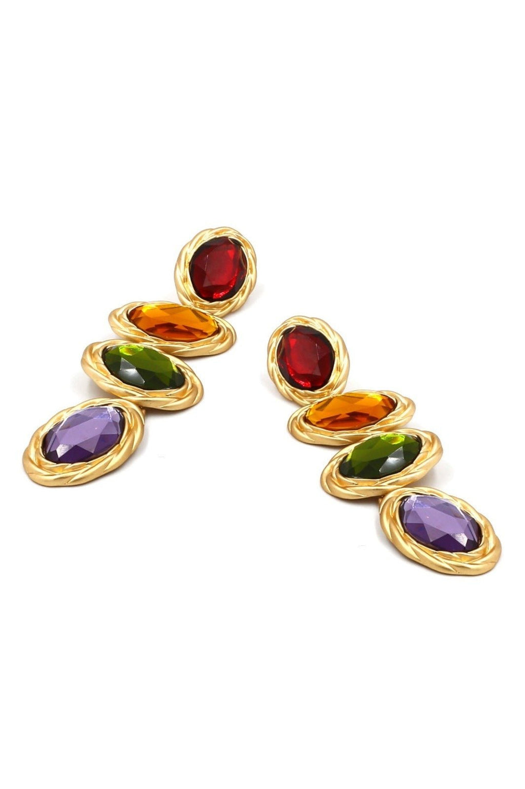 Statement Retro Frame Gem Pendant Earrings