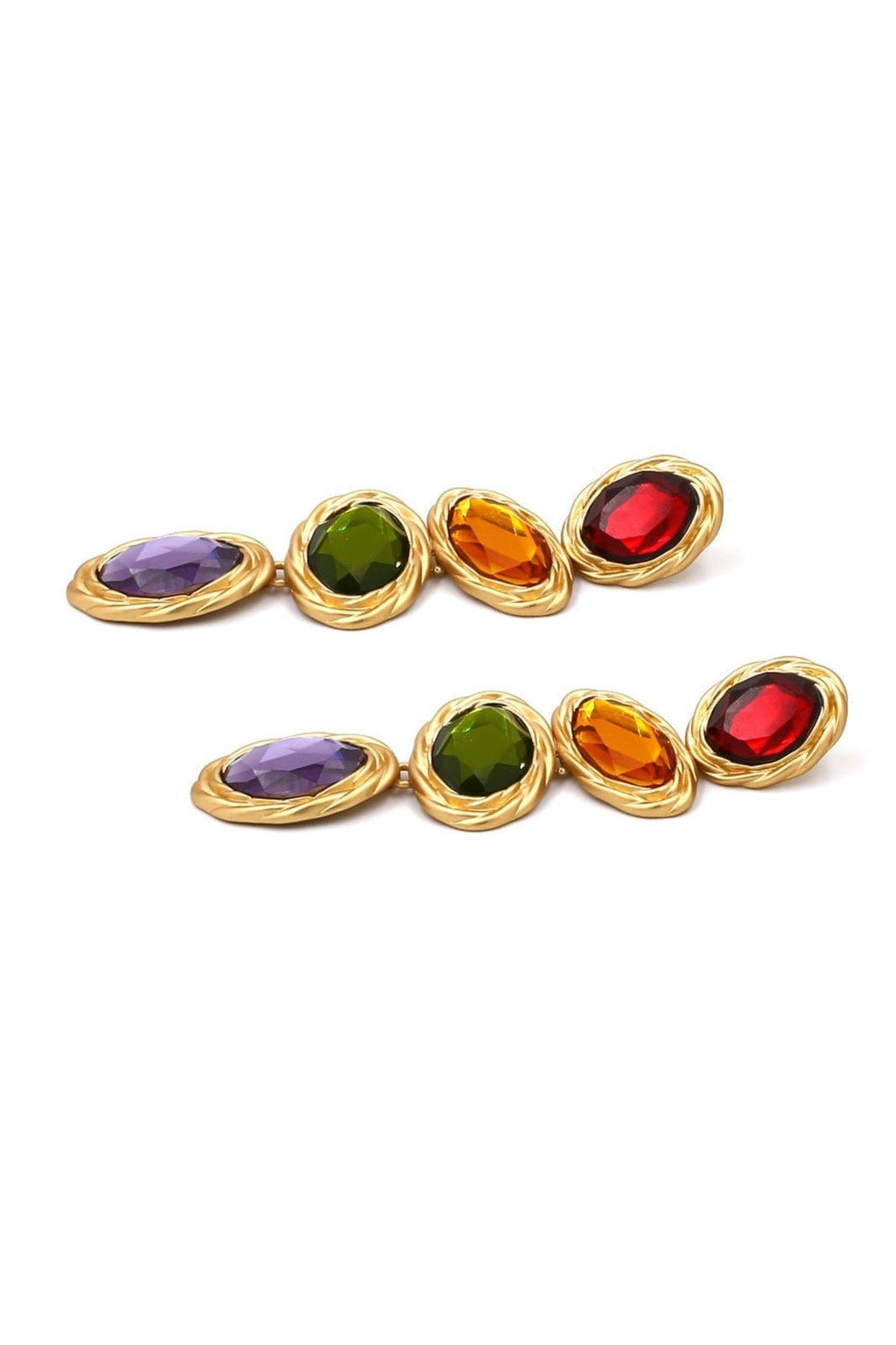 Statement Retro Frame Gem Pendant Earrings