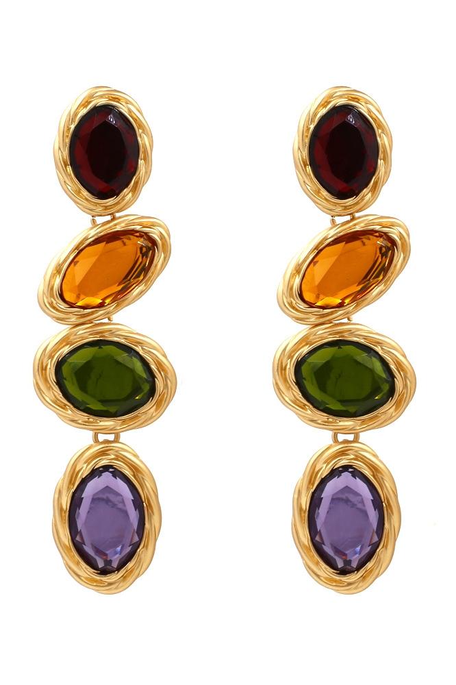 Statement Retro Frame Gem Pendant Earrings