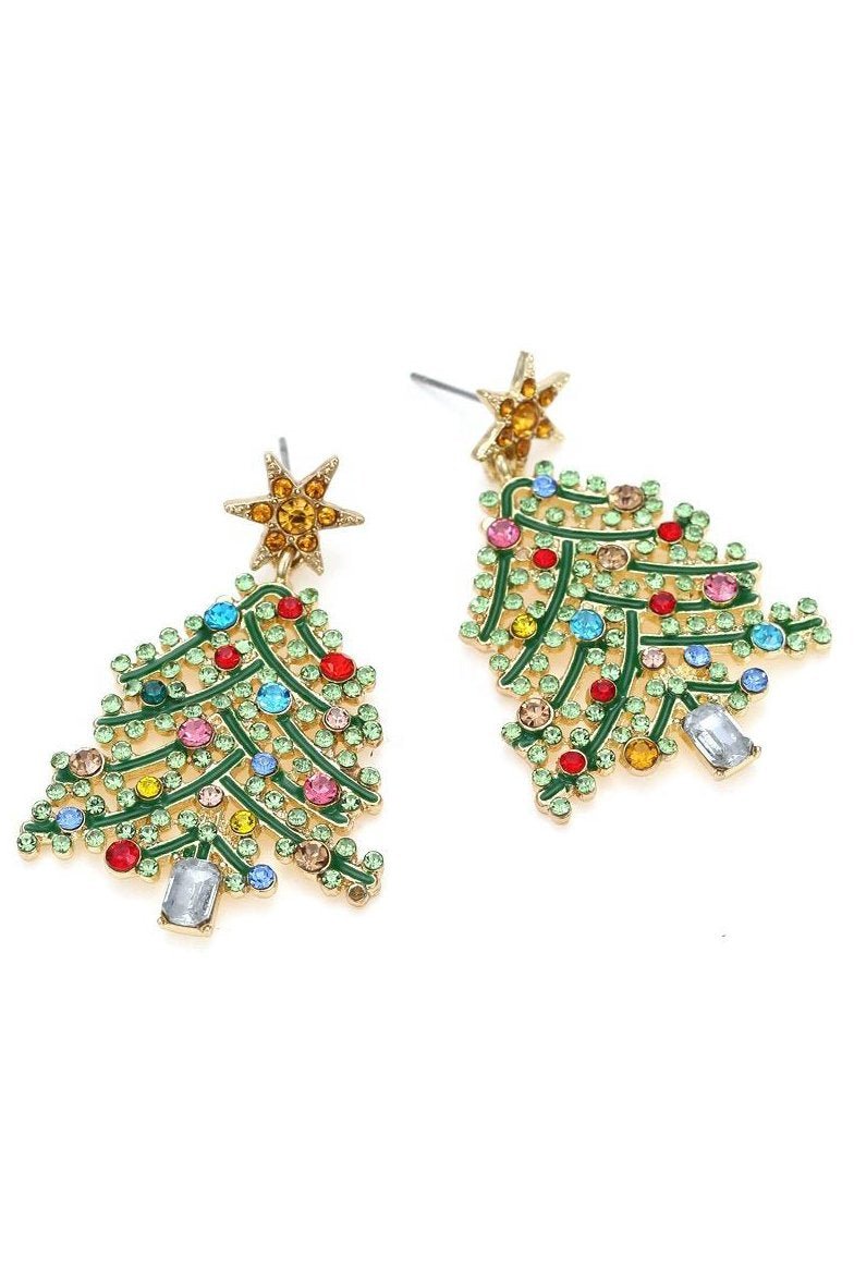 Crystal-Detail Christmas Tree Drop Earrings
