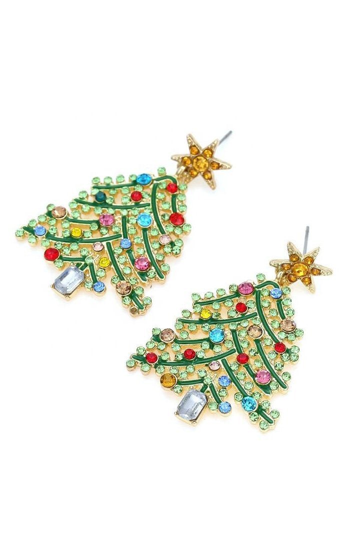 Crystal-Detail Christmas Tree Drop Earrings