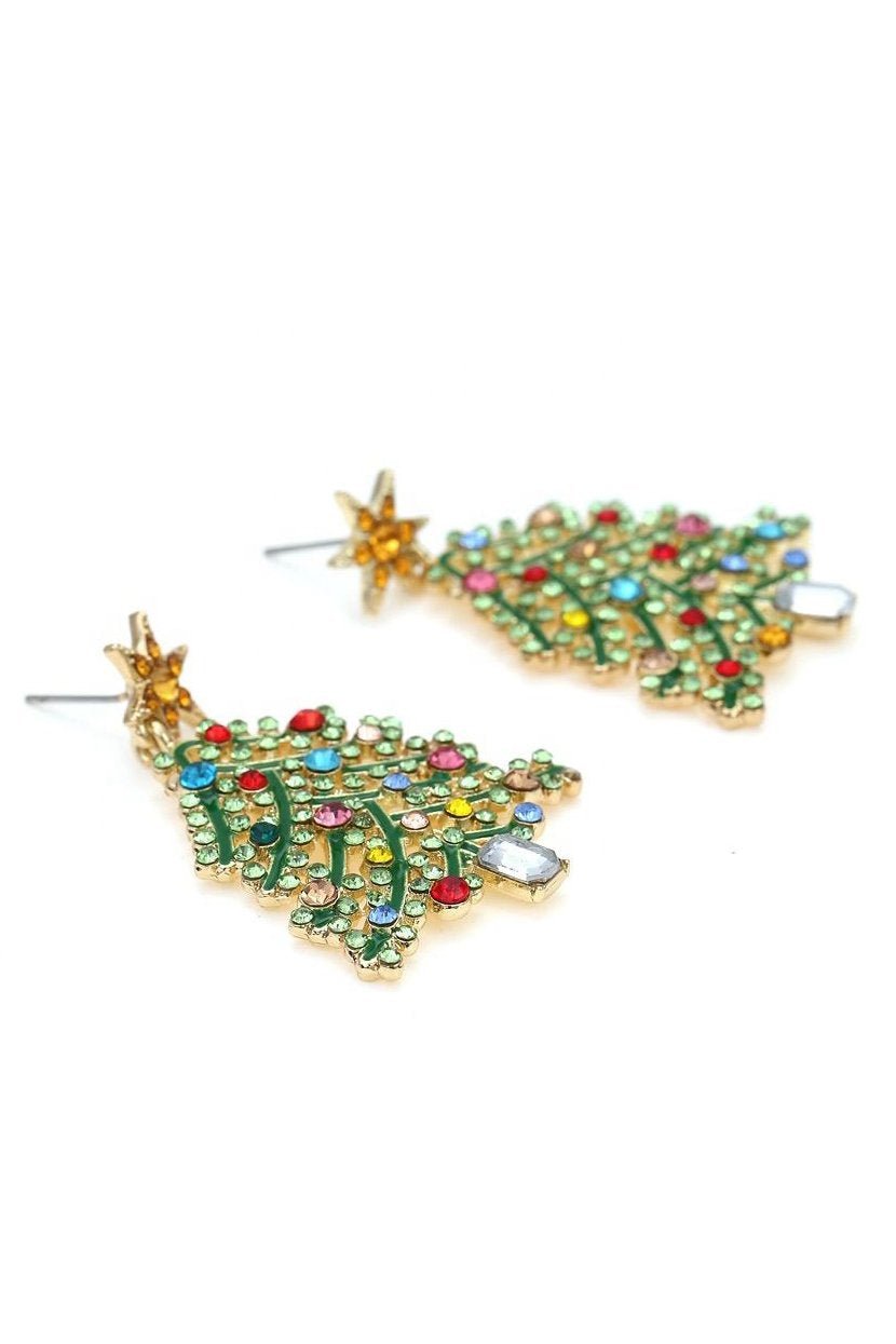 Crystal-Detail Christmas Tree Drop Earrings