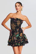 Rosa Shirred Patterned Mini-Length Dress