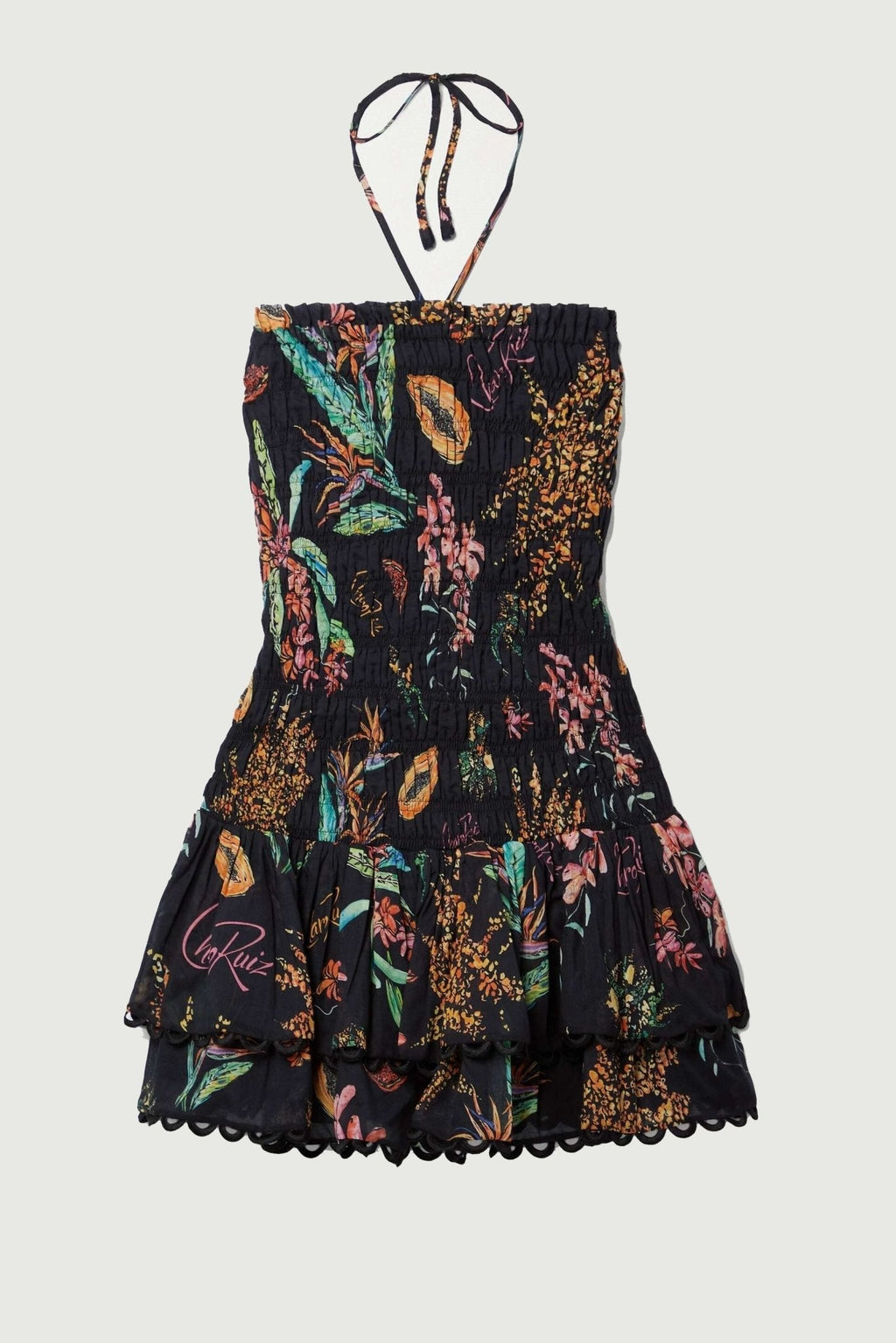 Rosa Shirred Patterned Mini-Length Dress