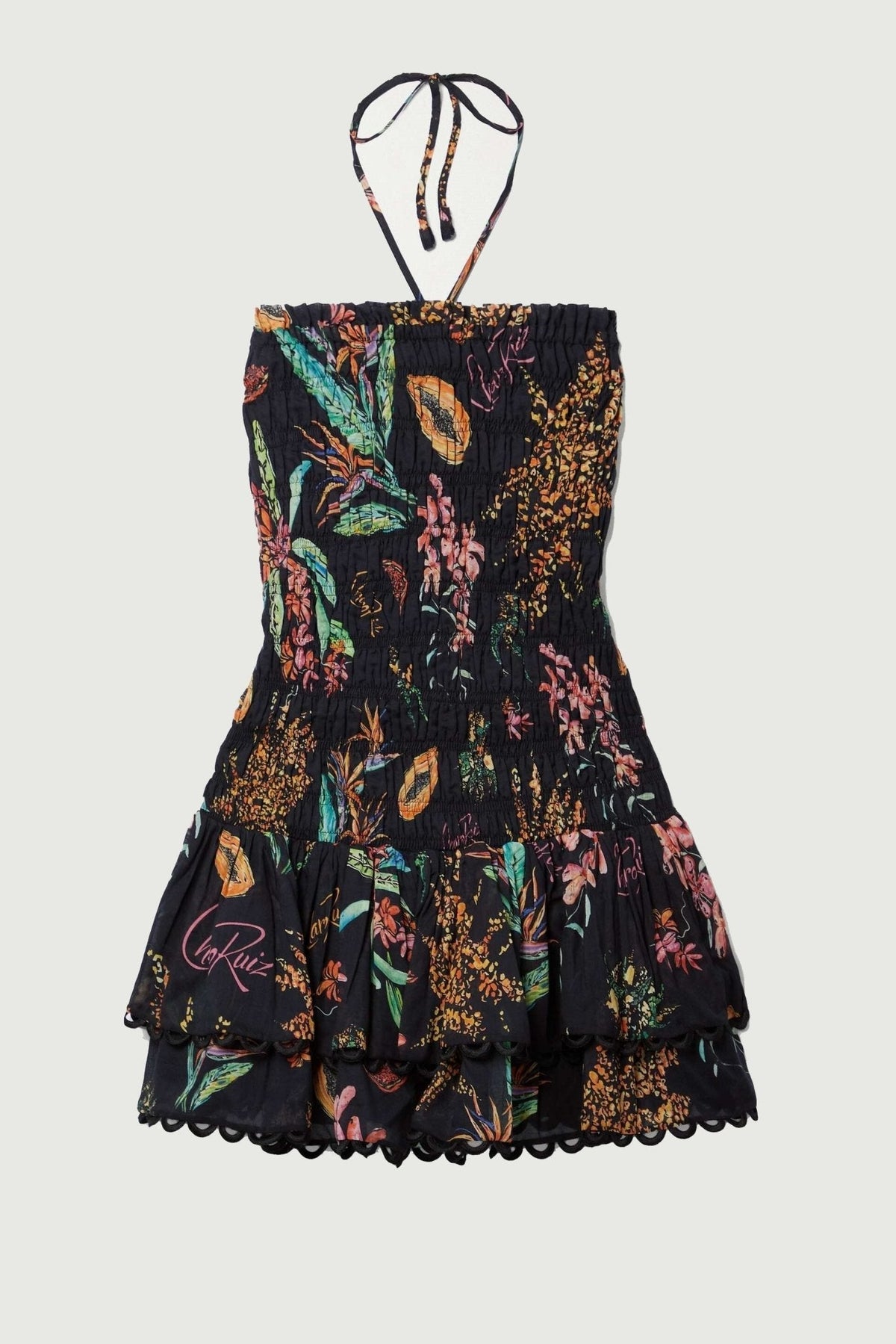 Rosa Shirred Patterned Mini-Length Dress