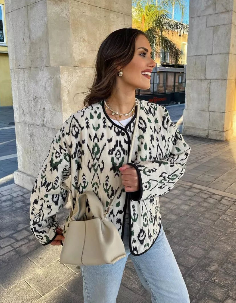 Quilted Jacket with Geometric Pattern and Relaxed Fit