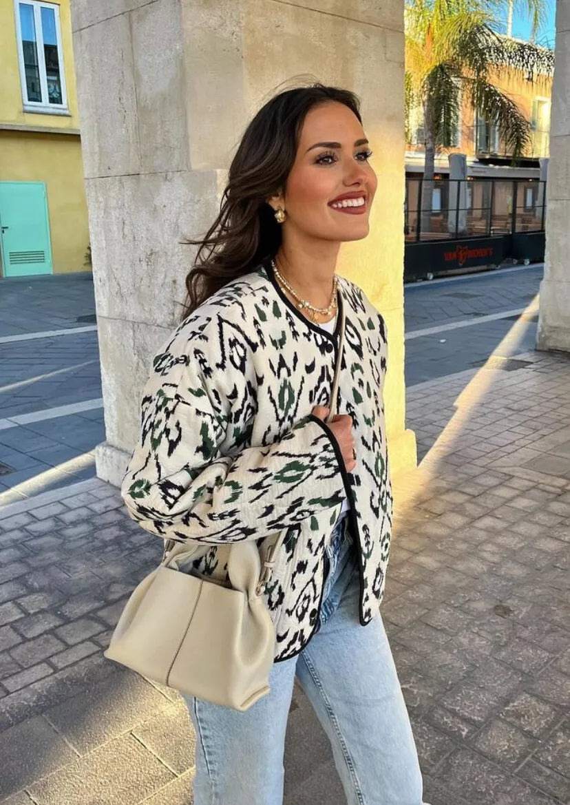 Quilted Jacket with Geometric Pattern and Relaxed Fit