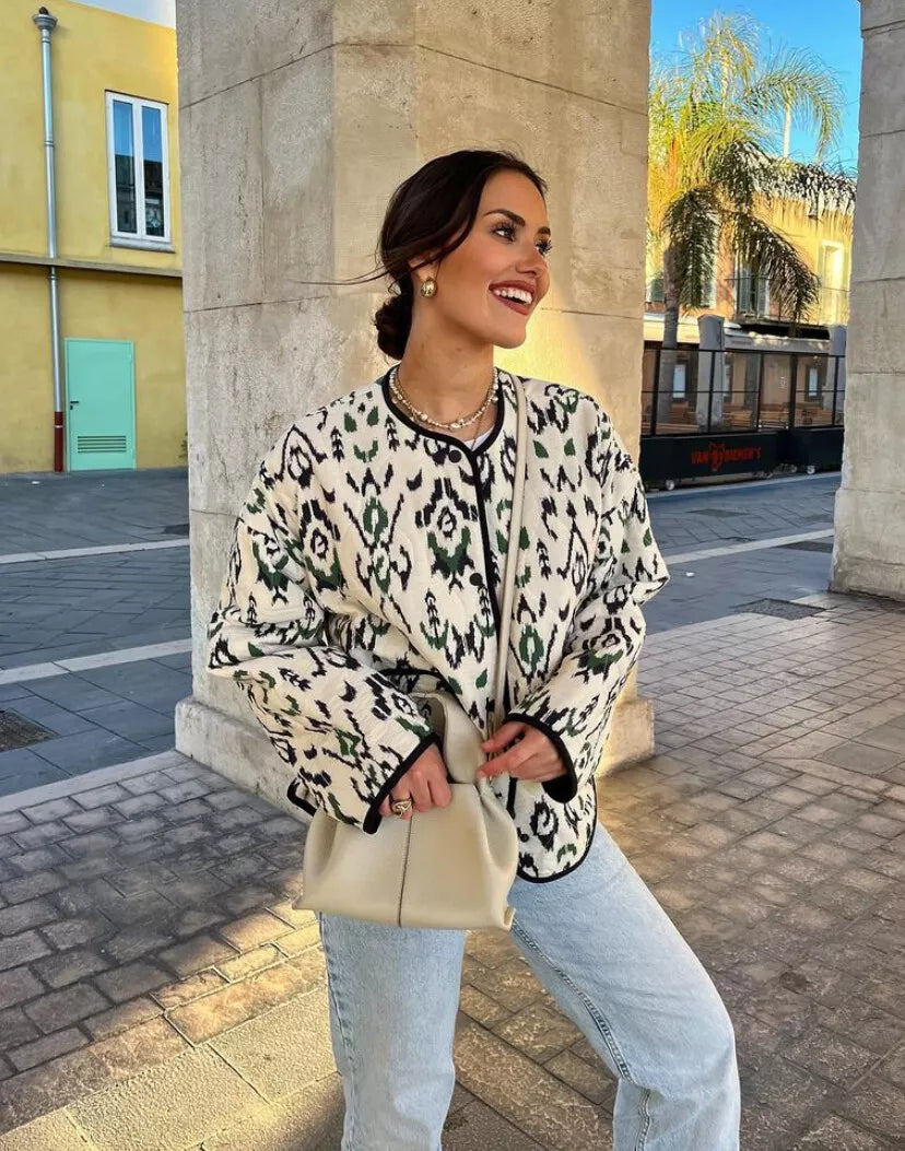 Quilted Jacket with Geometric Pattern and Relaxed Fit