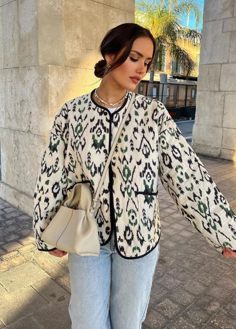 Quilted Jacket with Geometric Pattern and Relaxed Fit
