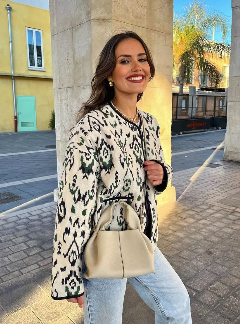 Quilted Jacket with Geometric Pattern and Relaxed Fit
