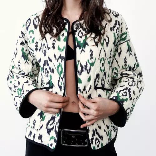 Quilted Jacket with Geometric Pattern and Relaxed Fit