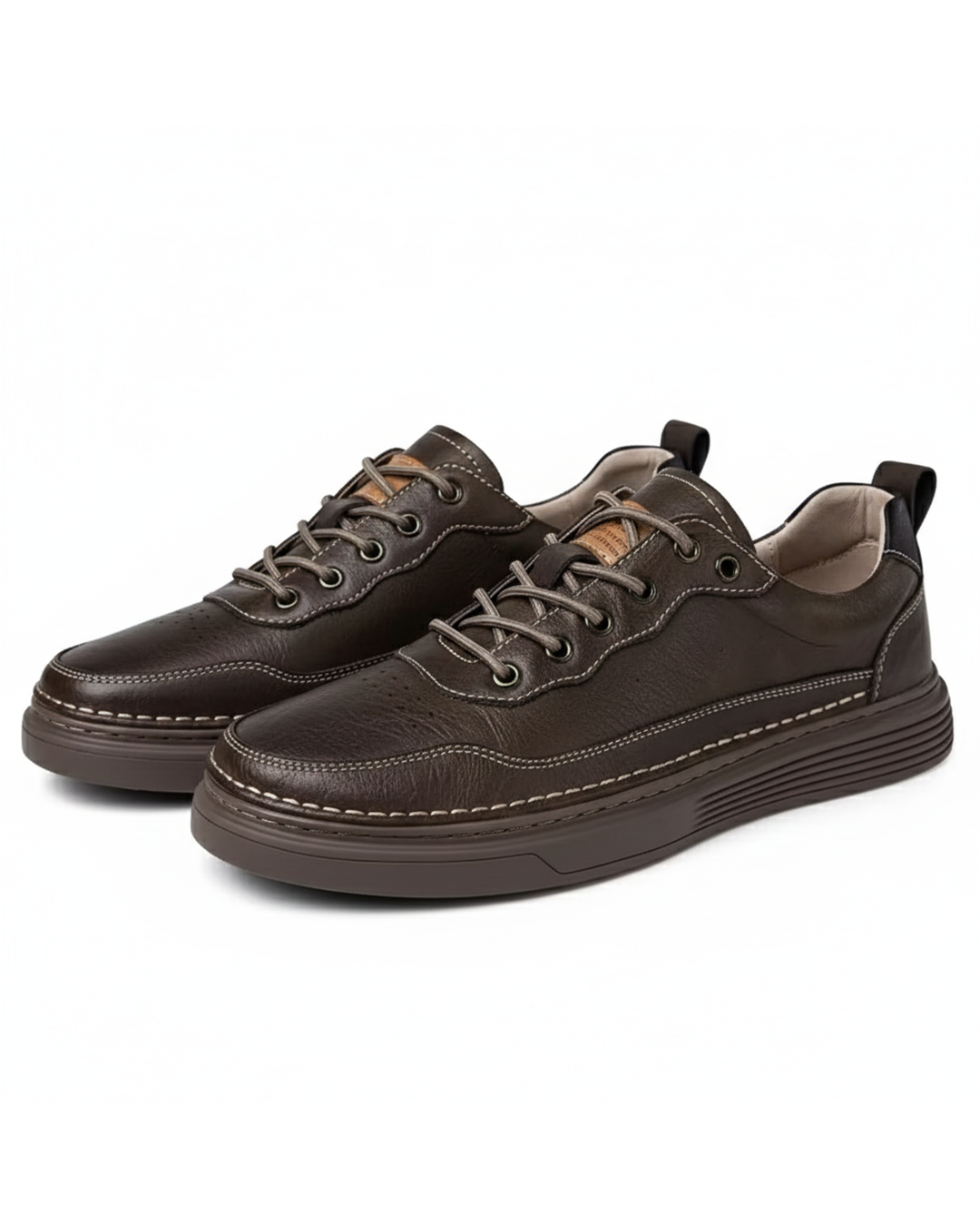 Cowhide Leather Sneakers with Lace-Up Closure