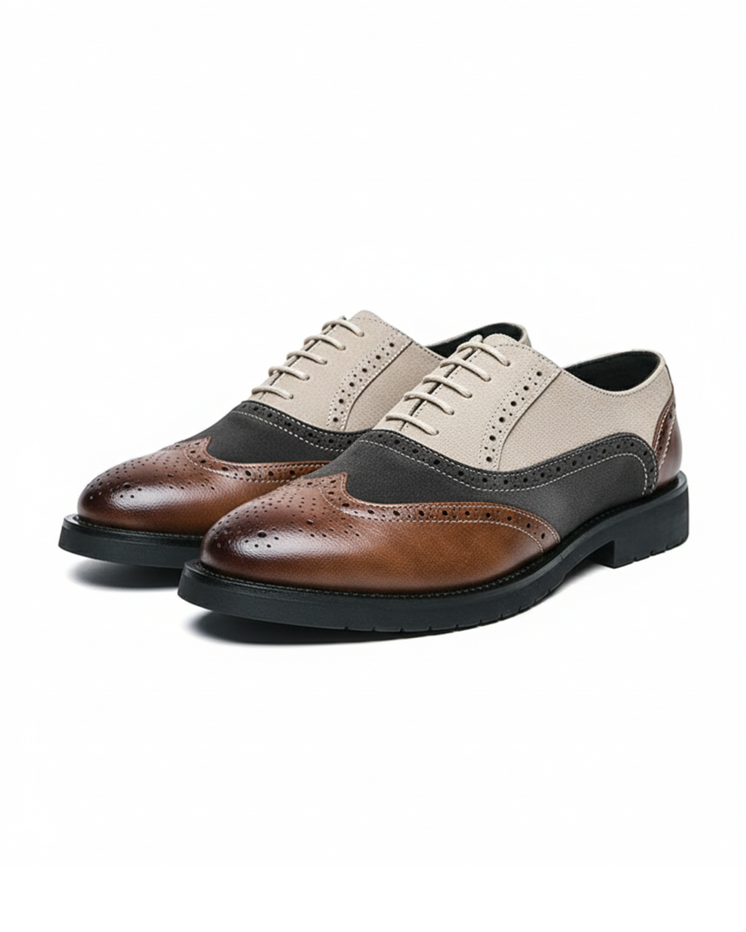 Leather and Suede Oxford Shoes with Color-Block Detail