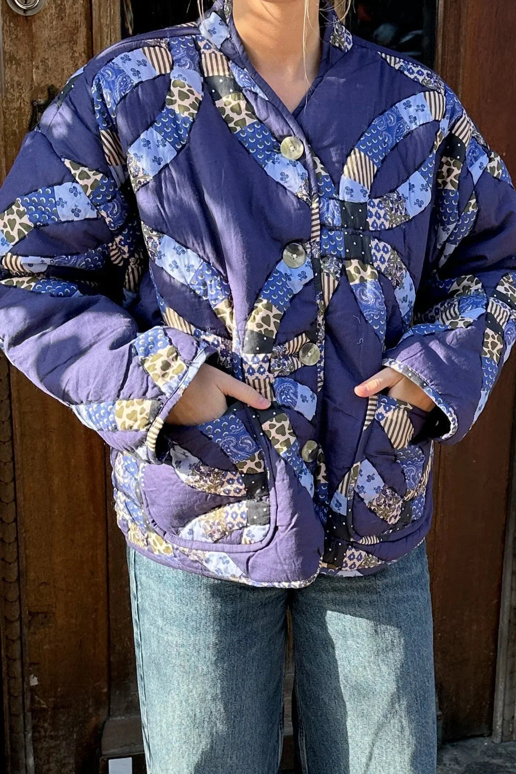 Retro Sari Print Quilted Jacket