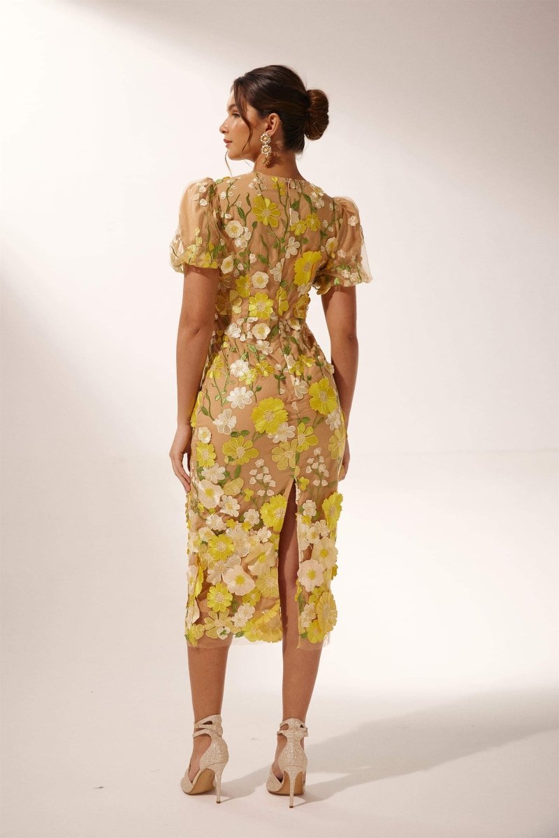 Sally V-Neck Flower Midi-Length Dress
