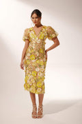 Sally V-Neck Flower Midi-Length Dress