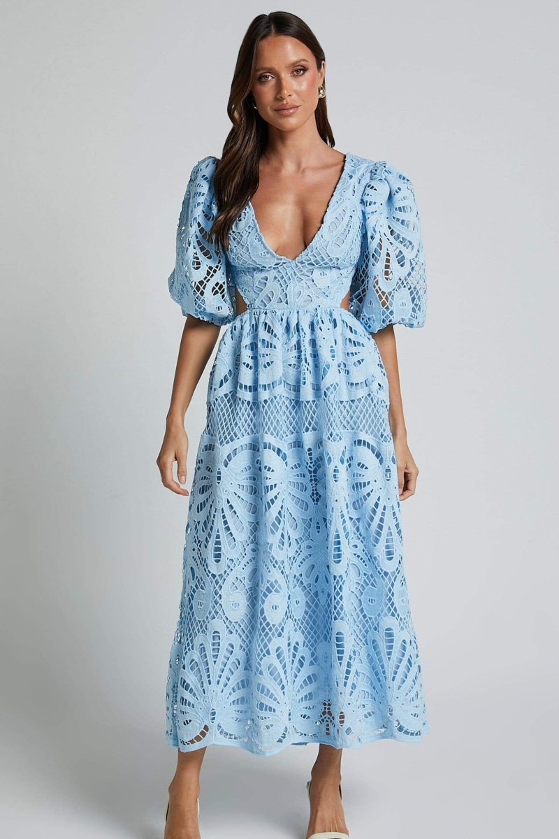 Sandra Embroidered Lace Cut-out Midi-Length Dress