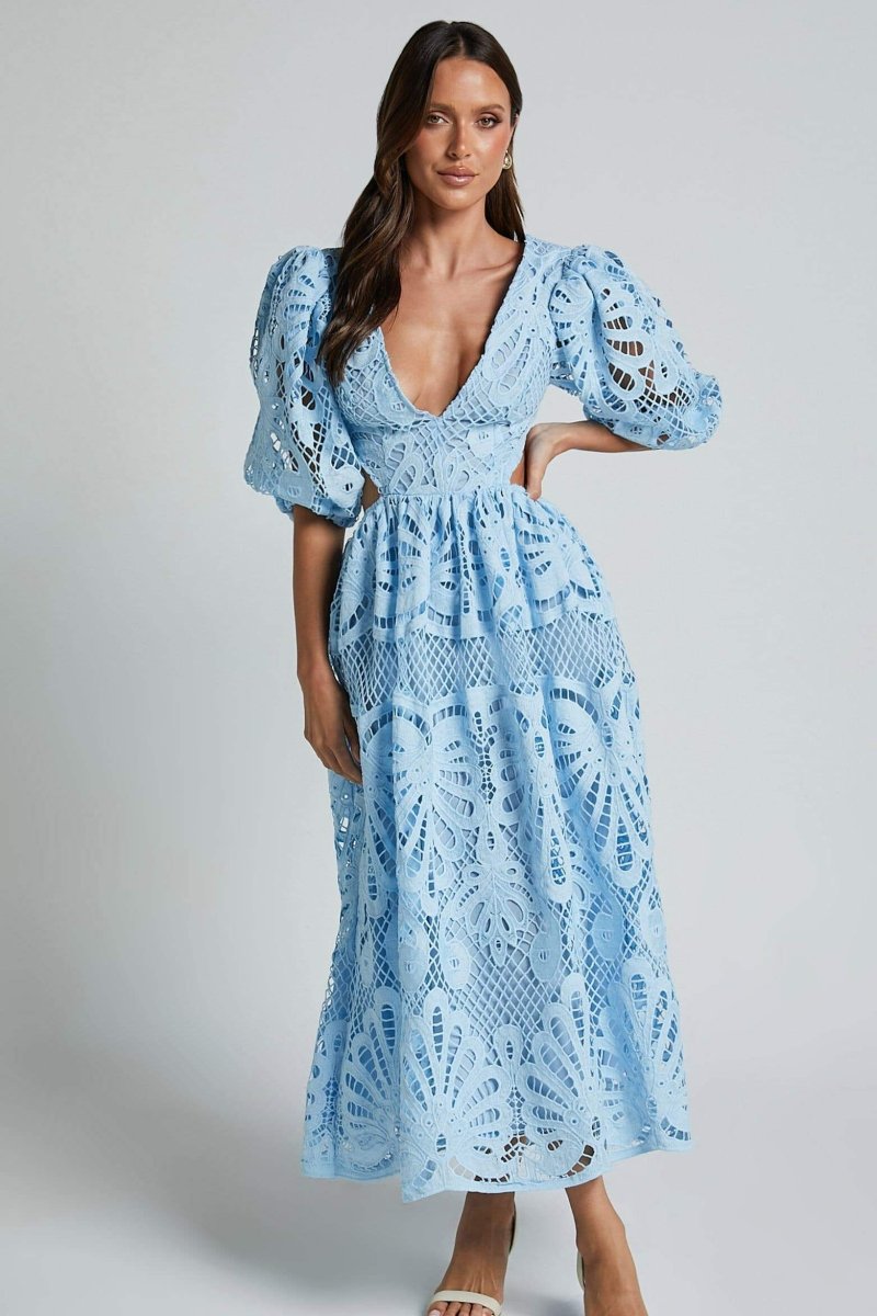 Sandra Embroidered Lace Cut-out Midi-Length Dress